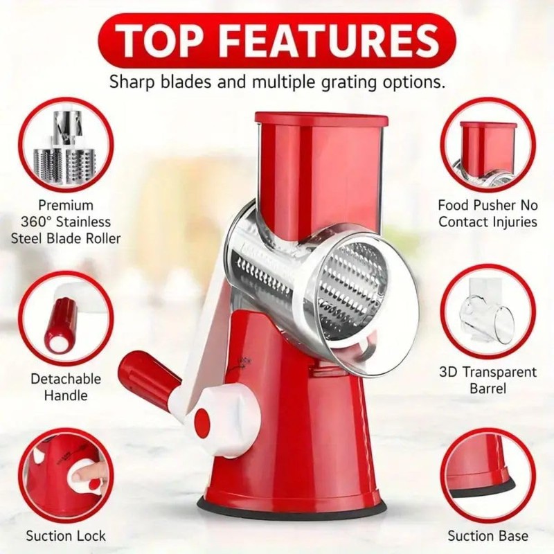 RJP Rotary Cheese Grater & Vegetable Slicer with Three Drum
