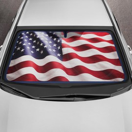Motor Trend USA Americana Flag Car Windshield Sun Shade for Car Window, Foldable Car Sun Shade with Patriotic Graphic, Collapsible Sun Visor Sunshade for Car Windshield (Medium 65" x 33")