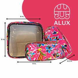 Alux 3-Pc Travel Makeup Bags for Women; Multi-Color, Chic and Stylish Travel Toiletry Bag Set; Large and Medium Makeup Bags for Vanity and Luggage and Small Makeup Bag for Purse - Otomi Pink