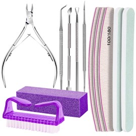 Fandamei Kit De Manicura Y Pedicura, Incluye: Limas De Uñas De Grano 100/180, Bloque Pulidor De Uñas, Alicates Para Cutículas, Empujador De Cutículas, Pelador De Cutículas, Herramienta Para Uñas Encar