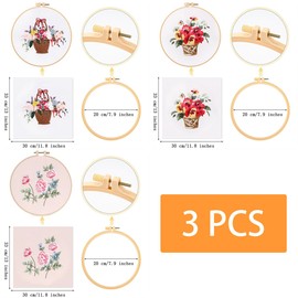 Traziewell Embroidery Stitch Practice Kit 3 Sets of Cross Stitch Kits for Adults Beginners with Pattern Including Cloth Colored Threads Hoops and Instructions Flower Basket 1926