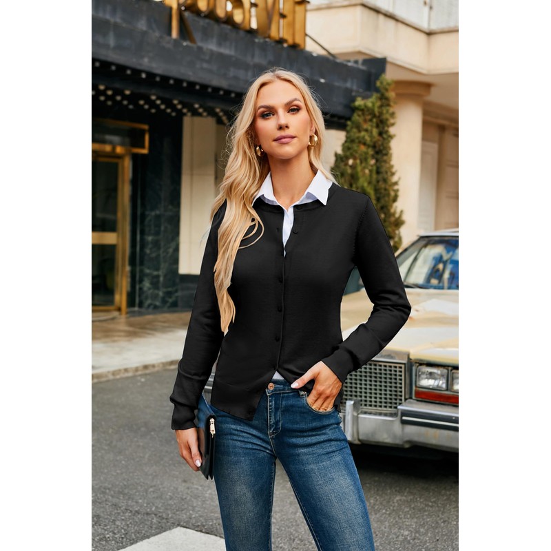 GRACE KARIN Women's Round Neck Button Down Soft Classic Knit