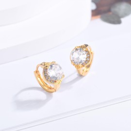 EPIRORA Sterling Silver CZ Huggie Earrings for Women Girls, Hypoallergenic 14K Gold Plated Cubic Zirconia Small Hoop Earrings Wedding Jewellery Gifts 10mm, Gold