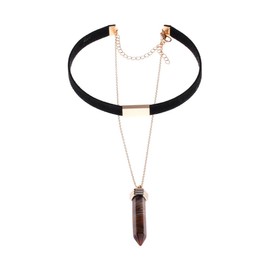 JczR.Y Hexagonal Crystal Necklace Pendant for Women Black Choker Necklace Pink Quartz Stone Pendant Necklace Adjustable Collar Fashion Jewelry(black brown)