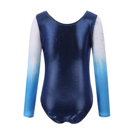Sinoeem Girls Gradient Multicolor Long/Short Sleeve Leotard Leotard for Kids 3-12 Years, Blue - long sleeves.