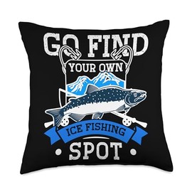 Ice Fishing Reel and Rod Combon Ice Fisher Fishing Spot Ice Fisherman Accessories Men Fisher Throw Pillow, 18x18, Multicolor