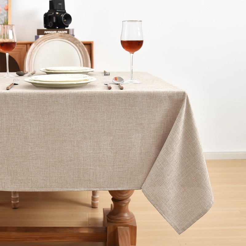 Fitable Faux Linen Beige Table Clothes Rectangle 60 x 120
