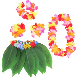 Gadpiparty 1juego Disfraces Hawaianos Para Fiesta Luau Falda De Artificial Pulseras Y Diadema Tropical Para Niño Niña Accesorios De Fiesta Coloridos