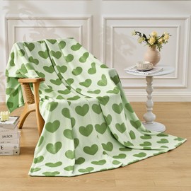 FY FIBER HOUSE Heart Flannel Throw Blanket for Couch Soft Cozy Blankets for Lover Gifts All Season Use, 50x60 Inches, Sage Green