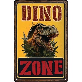 LUCKYLINDE - 30 x 20 cm Tin Sign, Children's Room Decoration Sign - Funny Dinosaur Saying - "Dino Zone"