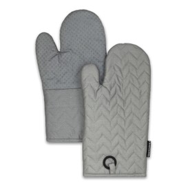 Frigidaire Kelly Cotton Oven Mitts, Heat Resistant, Anti-Slip, Machine Washable,13”x7”,Grey,Set of 2