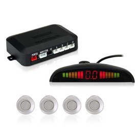 EKYLIN Car Auto Vehicle Reverse Backup Radar System with 4 Parking Sensors Distance Detection + LED Distance Display + Sound Warning (Silver Color)…