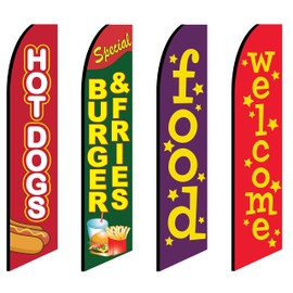 4 Swooper Flags Hot Dogs Burgers Fries Restaurant Food Stand Carnival Welcome