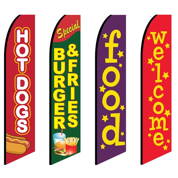 4 Swooper Flags Hot Dogs Burgers Fries Restaurant Food Stand