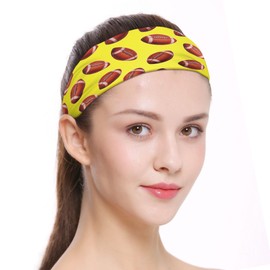 Vovii Women's Football Print Wide Headband Athletic Yellow Elastic Hair Band Sweat Wicking Head Wrap for Running Training Gym Workouts and Sports Enthusiasts