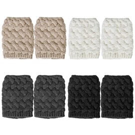 Loritta Womens Boot Socks Winter Warm Crochet Knitted Boot Cuffs Topper Socks Short Leg Warmers Gifts,H-black+light Gray(2 pairs)
