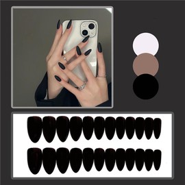 Ztcily Künstliche Nägel, lang, mattschwarz, künstliche Nägel, Mandel, Schwarz, mit Kleber, für Damen, Mädchen, Zubehör oder Geschenkidee, Hochzeit, Geburtstag, Weihnachten, Valentinstag