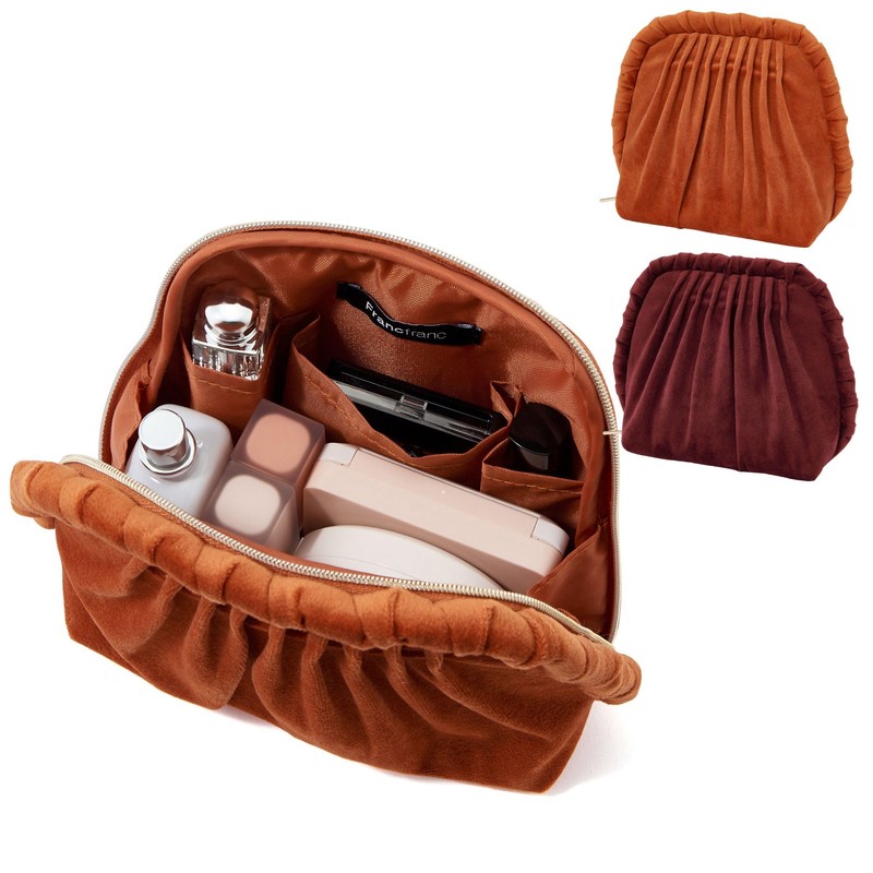Francfranc Velour Pleated Stand Pouch, orange