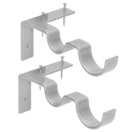 2 PCS Double Curtain Rod Bracket, Hanging Type Curtain Rod Wall Bracket Hooks, Heavy Duty 20lb Curtain Rod Holder for 1in and 0.7in Rod, Curtain Rod Hooks for Window, Bedroom (Silver)