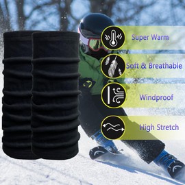 2 Pack Kids Neck Warmer Winter Fleece Neck Gaiter Cold Weather Face Ski Mask Scarfs for Boys Girls(Black+Black)