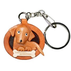 Labrador Retriever Dog Plate Keychain Genuine Leather VANCA CRAFT Leather Story (Made in Japan)