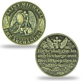 Saint Michael Archangel Protection Coin – Biblical Verse Psalm 91:11, Religious Collectible & Inspirational Gift (Style A)