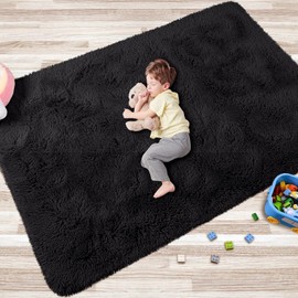 MOONLIGHT20015 Black 4x6 Area Rugs for Living Room – Soft Shaggy Carpet, Non-Slip Indoor Floor Rug for Nursery, Kids, Girls and Boys Bedroom – Modern Aesthetic Durable Home Décor