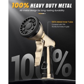 RAINPOINT Garden Hose Nozzle, Heavy Duty Metal Water Hose Sprayer Nozzle with 9 Adjustable Spray Patterns, High Pressure Hand Sprayer for Watering Plants & Lawns(Black)