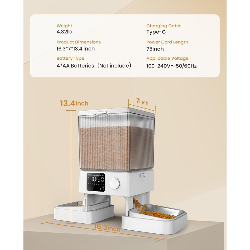 oneisall Automatic Cat Feeder for 2 Cats, 20 Cups/5L Automatic
