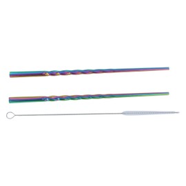 Paladone Unicorn Horn Reusable Stainless Steel Straws, Set of 2, Metal, Multi-Colour, 25 x 1 x 1 cm