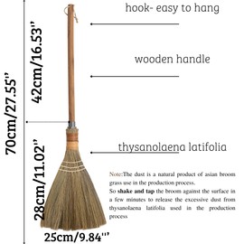 BMart Home Natural Whisk Sweeping Hand Handle Broom - Vietnamese Straw Soft Broom for Cleaning Dustpan Indoor-Outdoor, Sofa, Car Hood, Decoration Items - 9.84'' Width, 27.55" Length