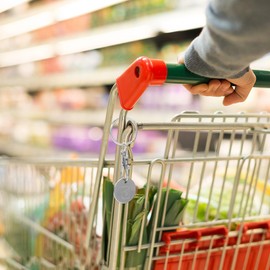 TEHAUX 6pcs Quarter Holder Keychain, Metal Supermarket Trolley Tokens Keyring - Stainless Steel Portable Shopping Cart Trolleys Key Ring for Men Women Silver