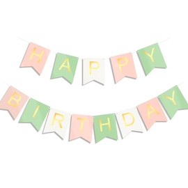 Pastel Happy Birthday Banner Pink Green Birthday Banner with Gold Letter Happy Birthday Decorations Sweet Happy Birthday Banner Sign for Women Birthday Party Supplies Happy Birthday Sign