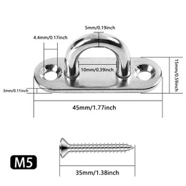 10Set M5 Stainless Steel Eye Plate, Black Metal Oblong Eye Plate Pads, Staple Rings Hooks Hardware with 2 Holes Wall Anchor Ceiling Hook for Rope Loop Hanging Hooks, with Screws and Plastic Plugs