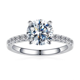 Anillos de moissanita para mujer, anillo de compromiso de moissanita con solitario de corte redondo brillante, vermeil de oro blanco de 18 quilates, anillo de promesa clásico de moissanita para mujer