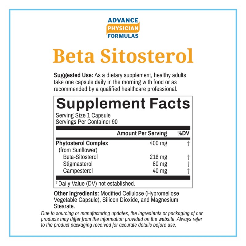 Advance Physician Formulas, Beta-Sitosterol, 400 mg, 90 Vegetable Capsules