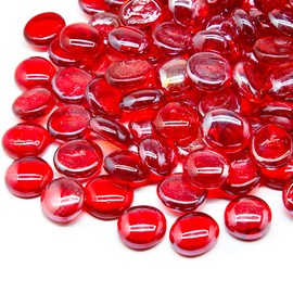 TWINKLING High Luster Round Fire Glass Beads,Glass Marbles,Glass Pebbles,Glass Drops Rocks Stones for Fire Pit Vase Fillers Crafts Aquarium Garden Decoration,17-19mm,1-Pound Jar (Red)