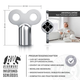 CSL - Heater Bleed Key Set - Universal Bleeder for All Heaters - Radiator Bleed Key with High-Quality Zinc Alloy - Radiator Key (Pack of 2)