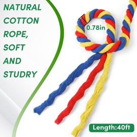 40FT Tug of War Rope for Adults,Tag o War Ropes,Tug a War Rope,Soft Natural Twisted Cotton Ropes Games for Team Building Activities, Carnival Party, Family Reunion,Yard Games(Red/Yellow/Blue)