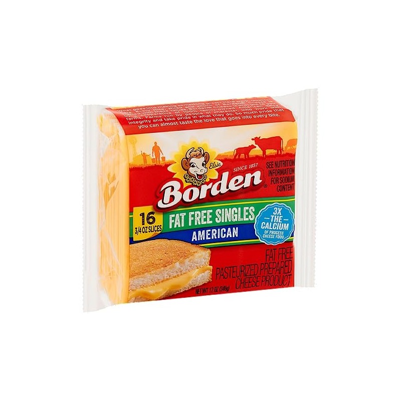 Borden American Fat Free Singles Cheese 3/4 oz, 16 Slices