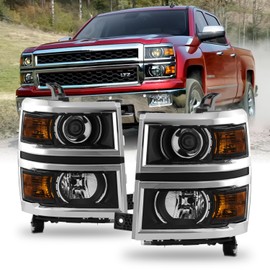 AKKON - Fit 2014-2015 Chevy Silverado 1500 14-15 Halogen Type Projector Headlights OE Style Headlamp Black Housing Driver Passenger Direct Replacement