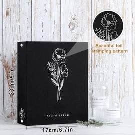 Lanpn Photo Albums A5 50 Photos, Linen Cover Acid Free Pocket Photo Book Picture Album Holds 50 Portrait Only A5 Picture (Black,15x21 cm)