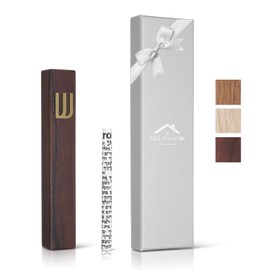 Wood Mezuzah Case with Scroll for Door Modern/Traditional Design, Easy Peel and Stick Mezuzah Cover, Home Blessing and Protection Houswarming Gift (Walnut+ Gold, 5 Inches)