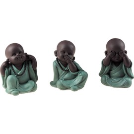 SiL Interiors Set Of 3 Hear Speak See No Evil Brown & Turquoise Baby Buddha Ornament Figurines
