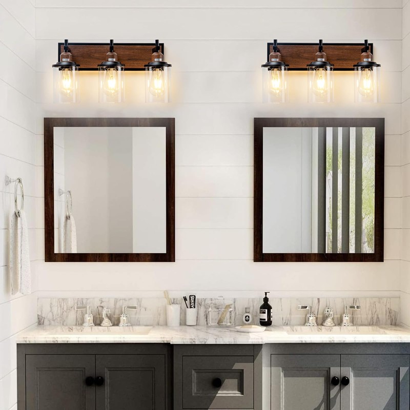 Lanhall 3-Light Farmhouse Bathroom Light Fixtures Vintage Vanity Lights Over