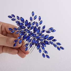 Teyglen Full Blue Rhinestone Wedding Hair Comb Crystal Headpiece for Bride Wedding Hair Accessories for Women Bridal Side Comb Sparkly Crystal Hair Piece (Blue)