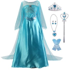 Buscarna Girl's Princess Dress Queen Costume Cosplay Dress Up with Accessories - Blue, 4-5 years