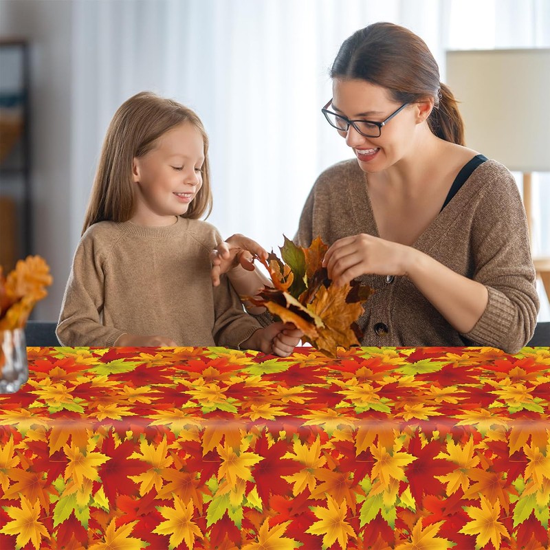 UROINEPA Fall Tablecloth 3 Pcs Thanksgiving Tablecloth Rectangle Maple Leaf