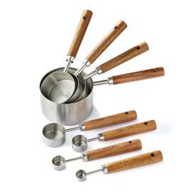 8 piezas de tazas medidoras, juego de tazas y cucharas medidoras de acero inoxidable de DAJLFA con mango ergonmico de madera para cocinar y hornear   