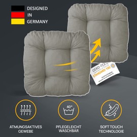 LILENO HOME Set of 2 Chair Cushions Light Grey (38 x 38 x 8 cm) Seat Cushions for Garden Chair Kitchen or Dining Room Chair Comfortable UVResistant Indoor and Outdoor Chair Cushion as Chair Cushion